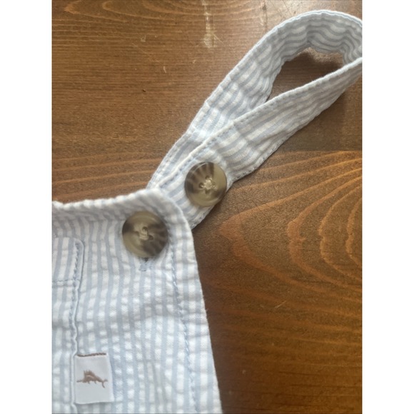 TOMMY BAHAMA BABY 3-6 M 100% Cotton Blue/white‎ Seersucker Overalls - Picture 3 of 5